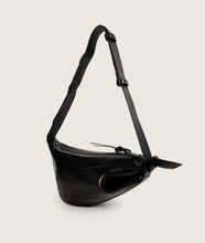 Load image into Gallery viewer, Furoshiki Crossbody Bag M Smooth Cow Leather Black I side view I white background