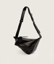 Load image into Gallery viewer, Furoshiki Crossbody Bag M Soft Lamb Leather Black I side view I white background