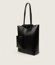Load image into Gallery viewer, Pazar I Pazar Book Tote Grape Leather Black with Black Stitching I side view I white background