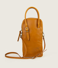 Load image into Gallery viewer, GUT OGGAU x SAGAN Vienna bag orange I orange I back view I showing belt detail, watoji stitch detail, zipper and strap detail I presenting two classic bottles of wine from Gut Oggau I white background
