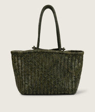 Load image into Gallery viewer, Pazar Book Tote Wide Olive Handwoven Leather