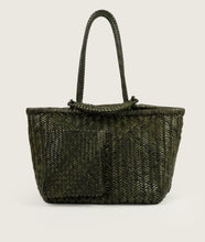 Load image into Gallery viewer, Pazar Book Tote Wide Olive Handwoven Leather