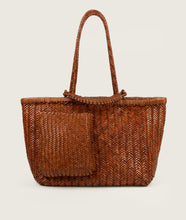 Load image into Gallery viewer, Pazar Book Tote Wide Tan Handwoven Leather