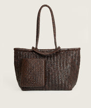 Load image into Gallery viewer, Pazar Book Tote Wide Brown Handwoven Leather