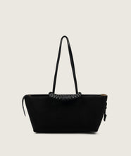 Load image into Gallery viewer, Pazar I Pazar Tote Boat I suede black I showing iconic SAGAN closing system I front view I white background