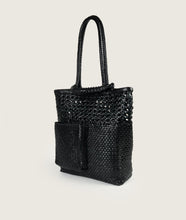 Load image into Gallery viewer, Pazar Book Tote Wiener Geflecht Black Handwoven Leather