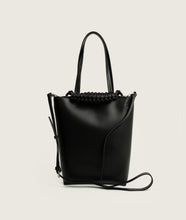 Load image into Gallery viewer, Pazar I Pazar Tote Nano Black I black I front view I showing iconic SAGAN closing system and strap detail I white background