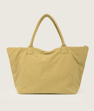 Load image into Gallery viewer, Nylon I Pazar Tote XL Beige plant dyed nylon I beige I back view I showing the iconic SAGAN closure strap I white background
