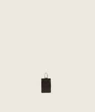 Load image into Gallery viewer, AirPods Case, black, calf leather, fastens with a snap button and comes with a silver hairline finished carabine, easy to attach to your bag, belt.