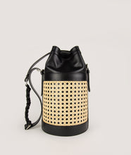 Load image into Gallery viewer, Vienna bucket bag, size M in black from Italian calf leather. Short signature hand knotted handle with additionally long thin removable shoulder strap. Inner pocket. D-key ring.